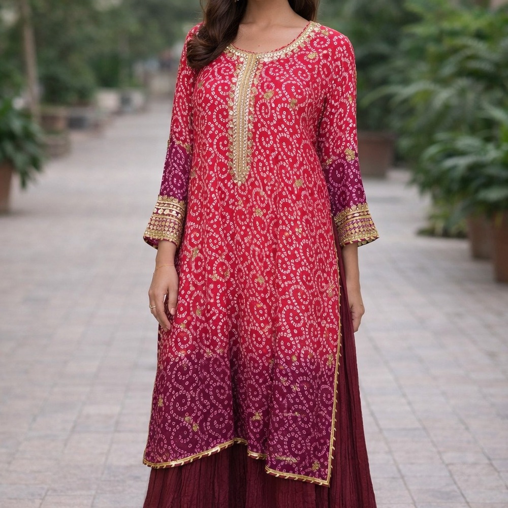 Chunri 3- piece Vibrant Pink and Gold Maxi Dress